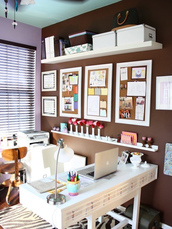 home office with bulletin board