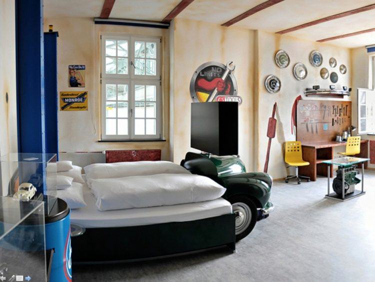 bedroom with cool car shaped bed