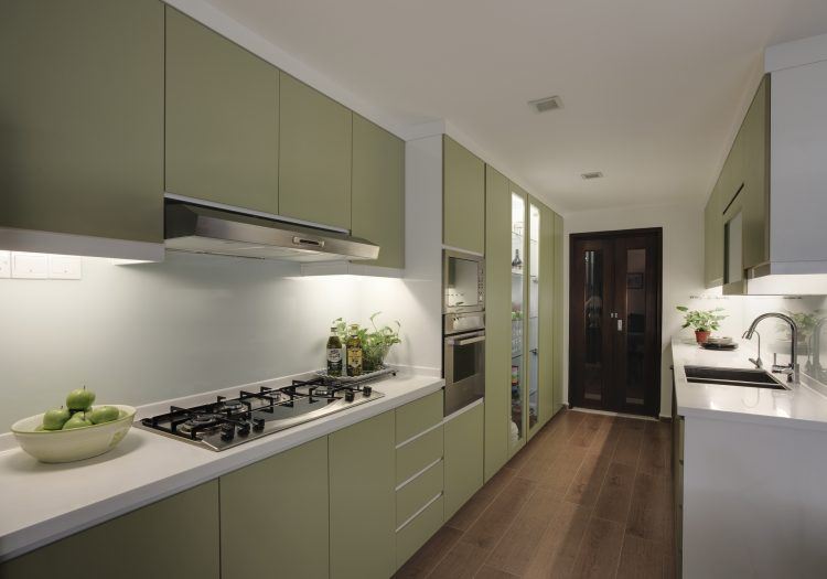 awesome kitchen cabinets with light green color