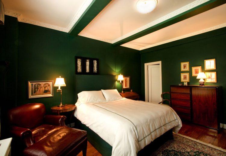 bedroom-with-dark-green-walls