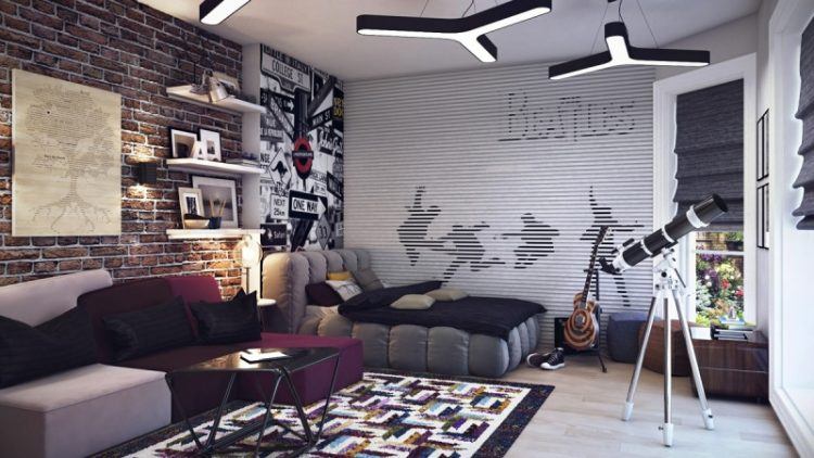 black and white beatles themed room