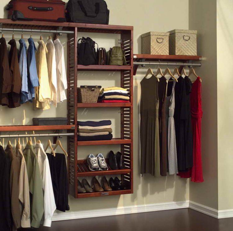 wooden shelves and racks for closet