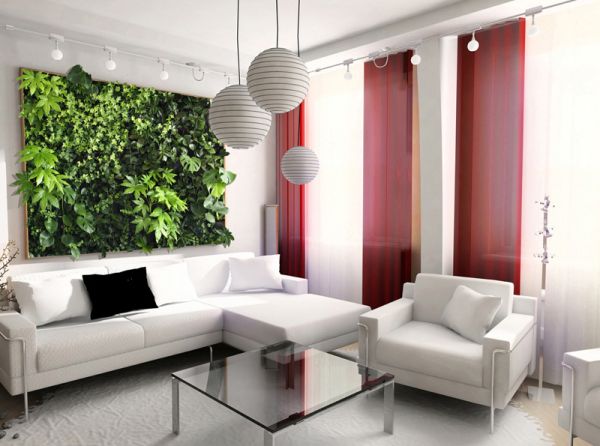 square green wall in white living room