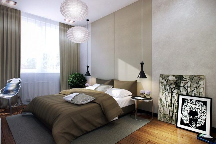 bedroom with four modern lamps