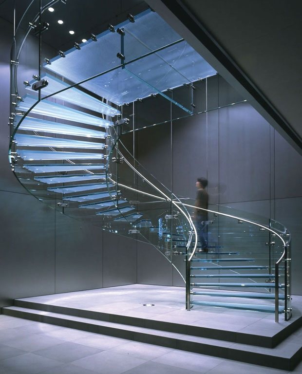 curved glass spiral staircase design