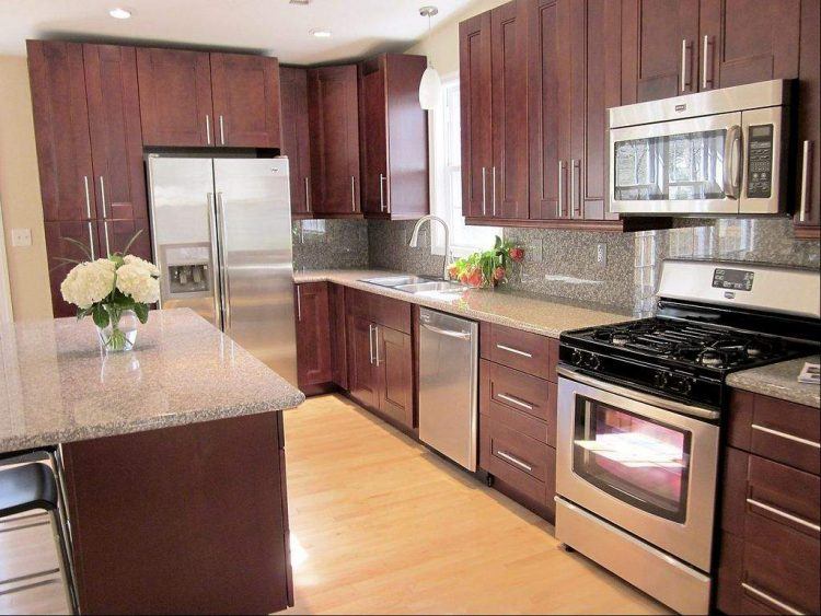 kitchen with dark mahogany cabinets