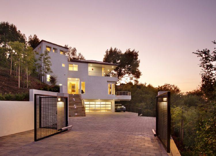 brick driveway with gate