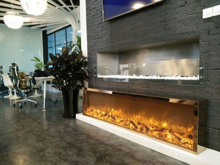 stunning modern electric fireplace with glass