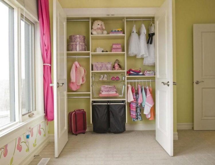 little girl's closet with metal racks