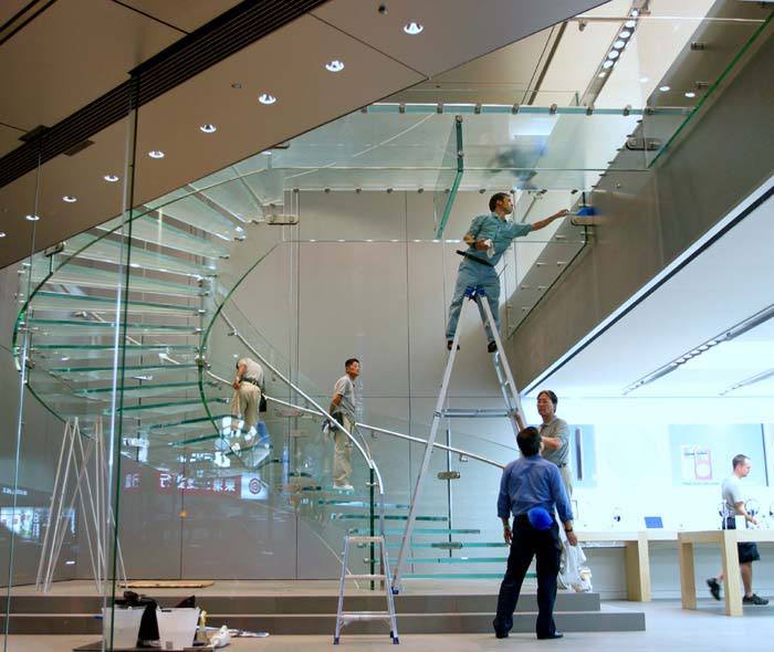 glass staircase in office building