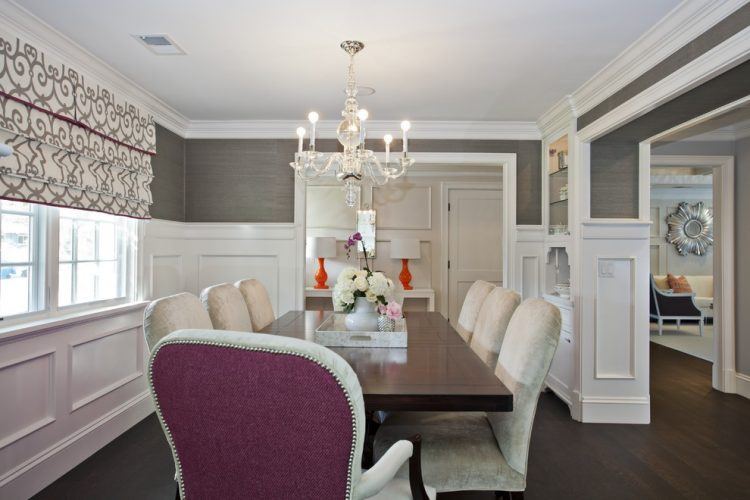 traditional dining room with wallpaper