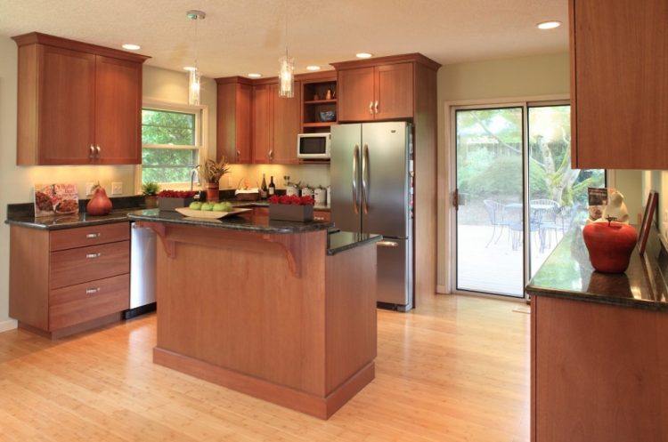 kitchen with hardwood flooring and sliding door