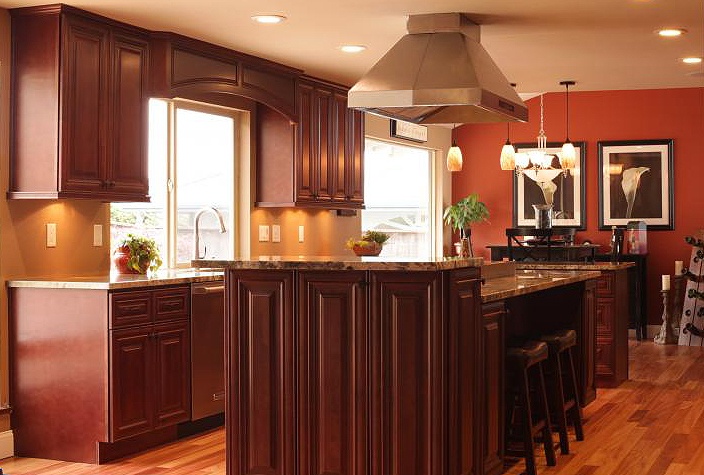 mahogany cabinet in modern kitchen