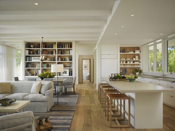 kitchen and living room with open floor plan