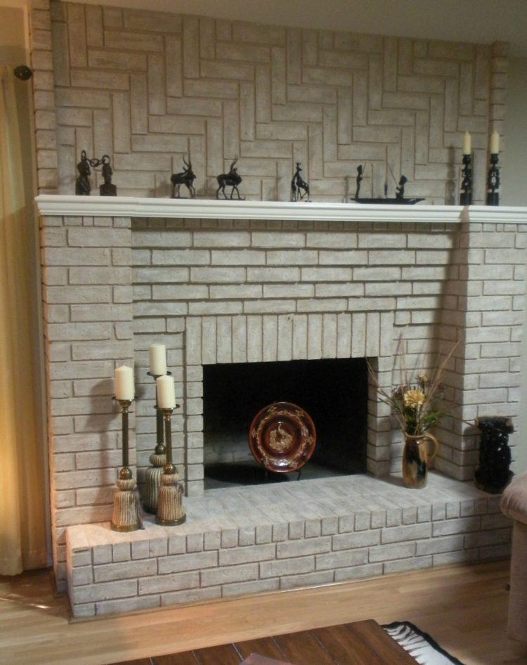 modern painted brick fireplace