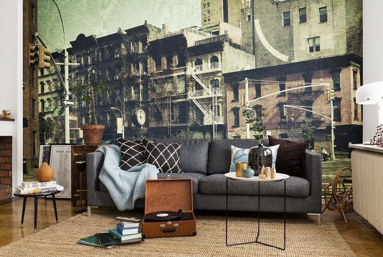 sixth avenue mural in living room