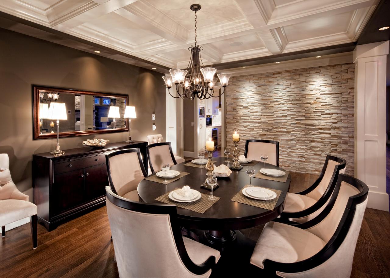 brick accent wall dining room