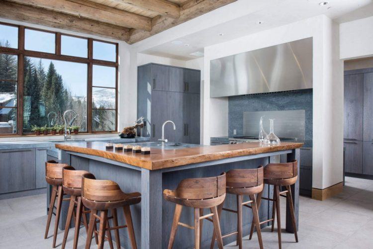 kitchen island with wooden chairs