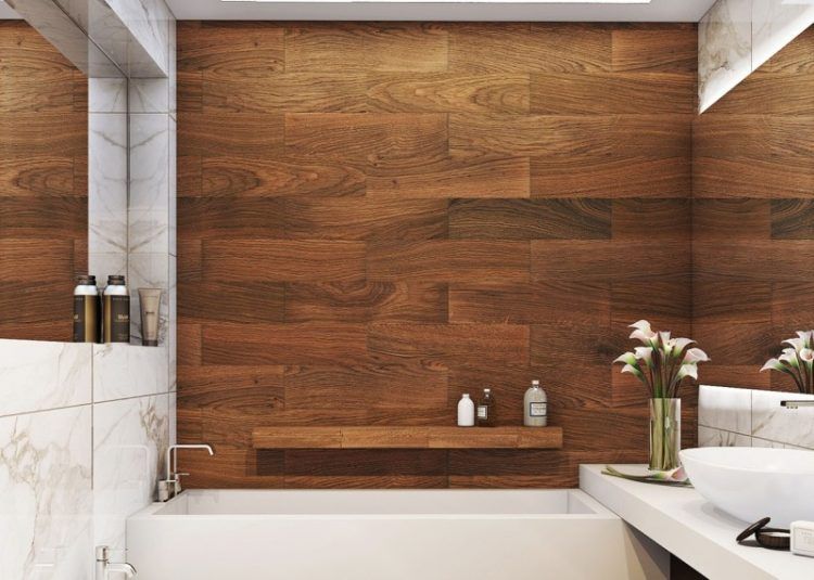 warm wooden bathroom design