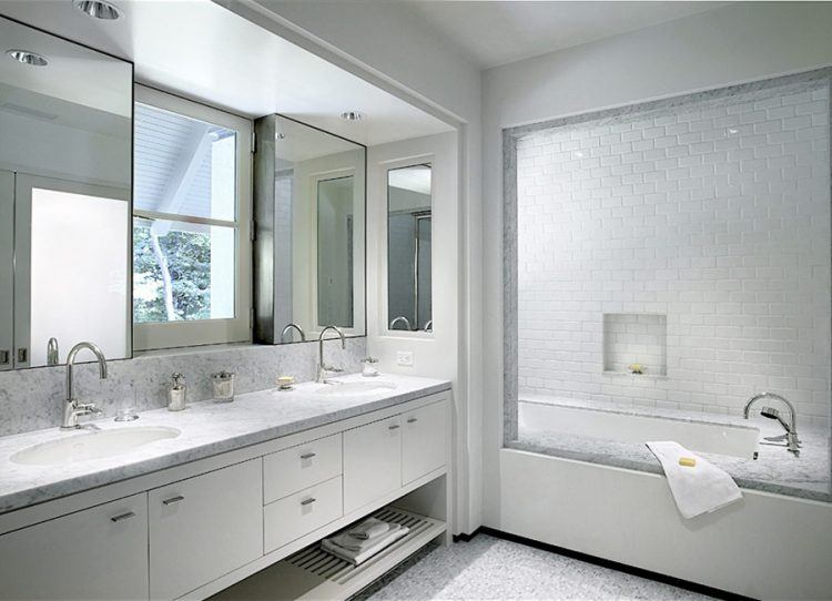 all white bathroom with windows