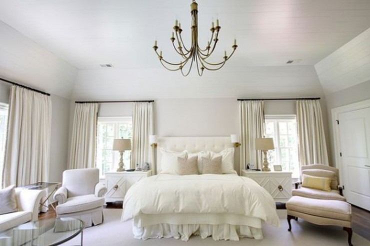 vintage white bedroom with chandelier 