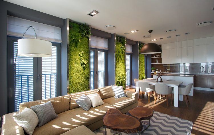 living room with vertical green wall