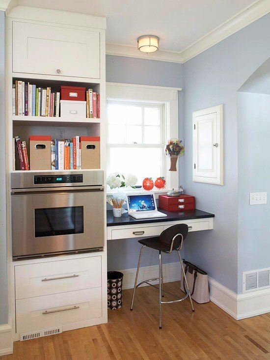 simple blue and white desk