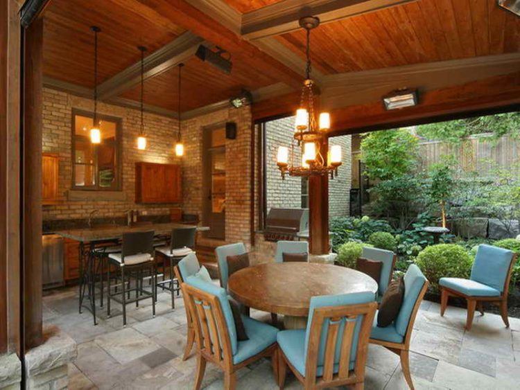 covered backyard patio with furniture