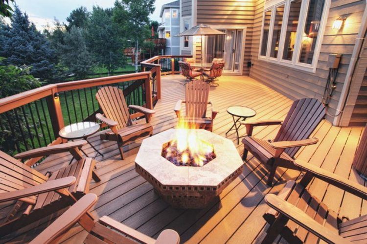 traditional wooden backyard deck