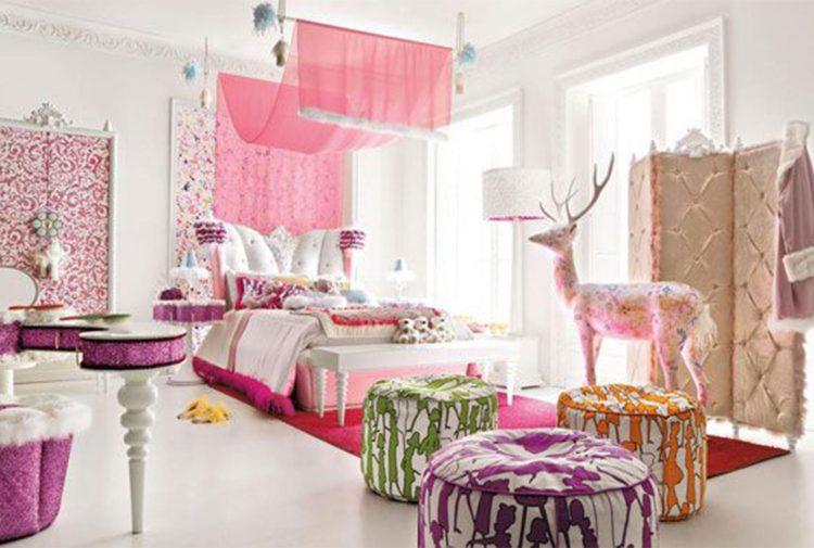 cool pink bedroom with seats