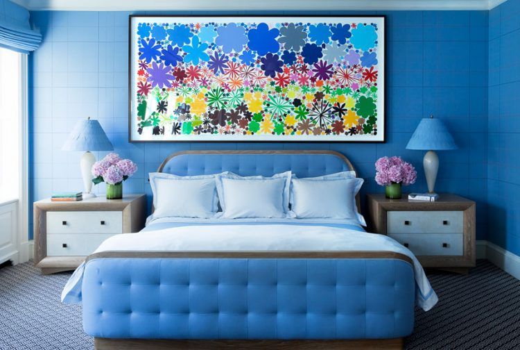 bright blue bedroom with accessories