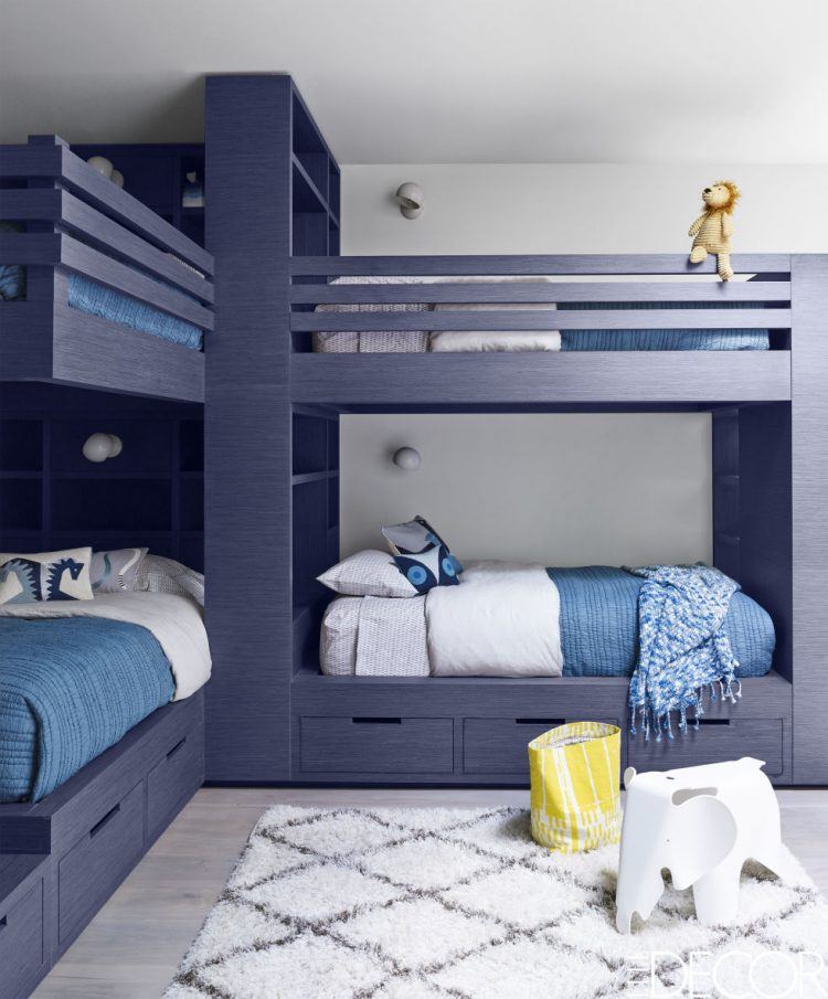 boys room with blue bunk beds