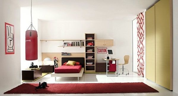 teenage boys bedroom with punching bag