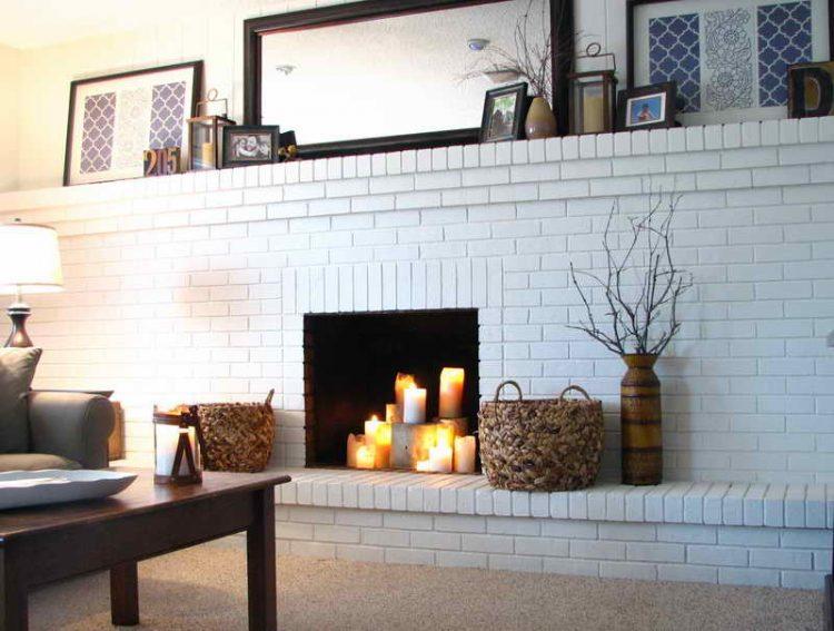 all white brick fireplace design