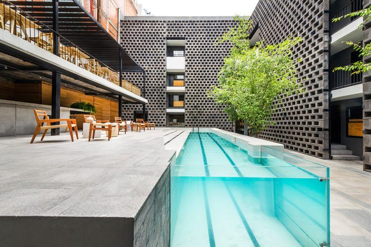 hotel swimming pool made of glass