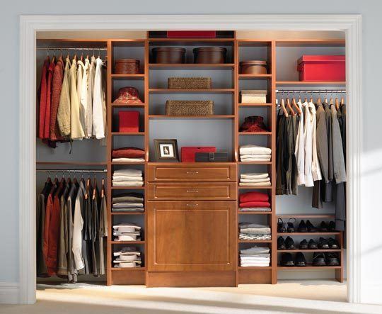 closet with large wooden organizer