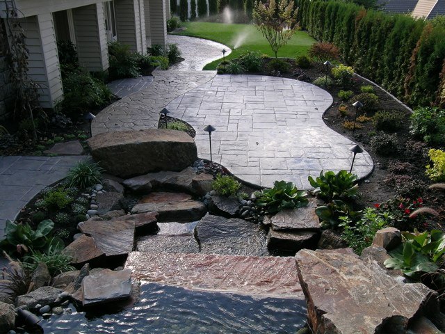 uniquely shaped concrete patio