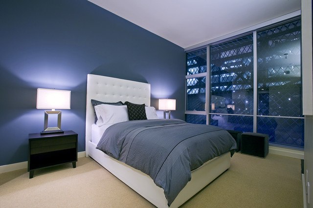 contemporary blue bedroom