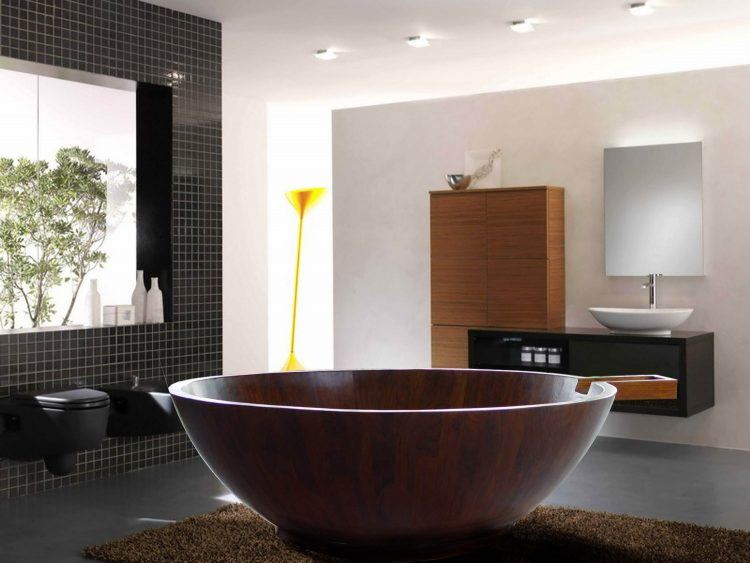 contemporary bathroom with freestanding round tub