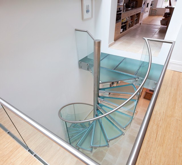 contemporary staircase with glass design