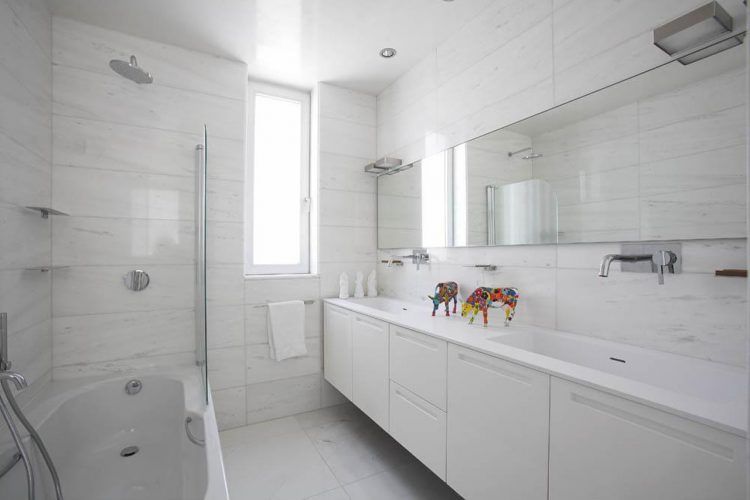 contemporary white bathroom with vanity