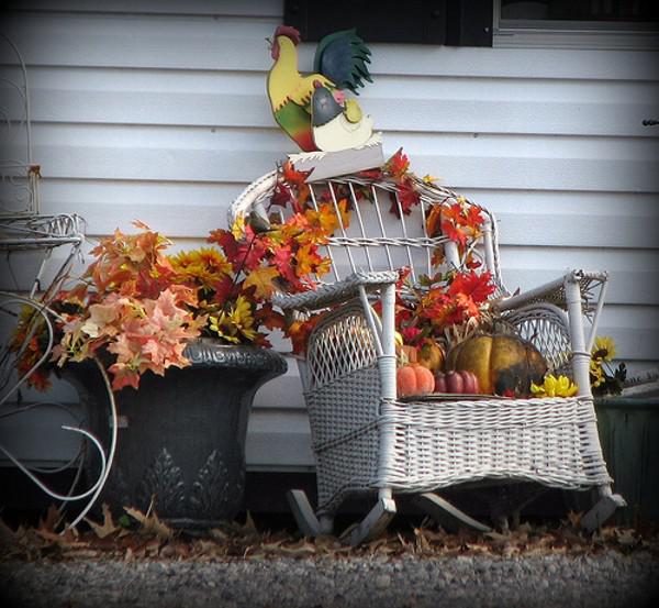 fall themed porch and chair decoration