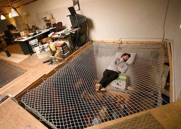 bedroom with floating hammock