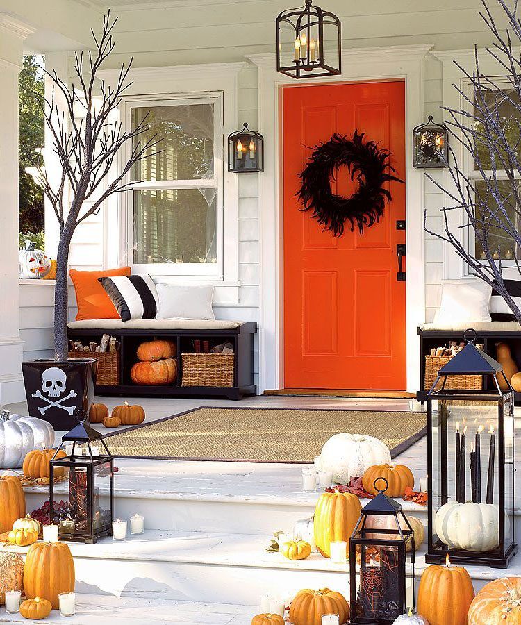 house with halloween decorations on front porch