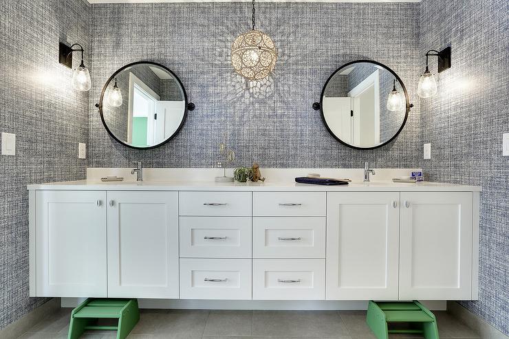 kids bathroom with textured wallpaper