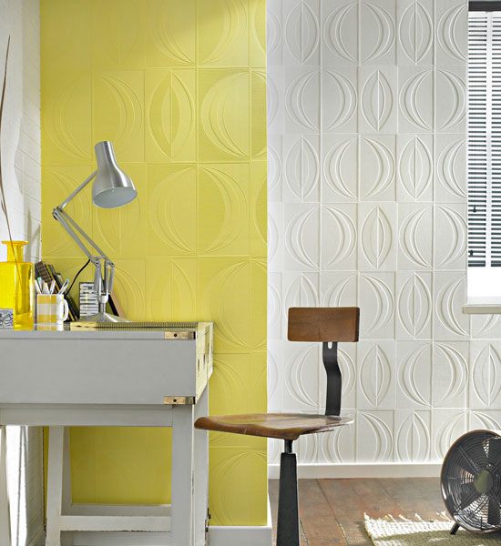 yellow and white home office design