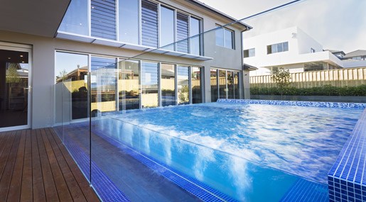 home with new glass swimming pool