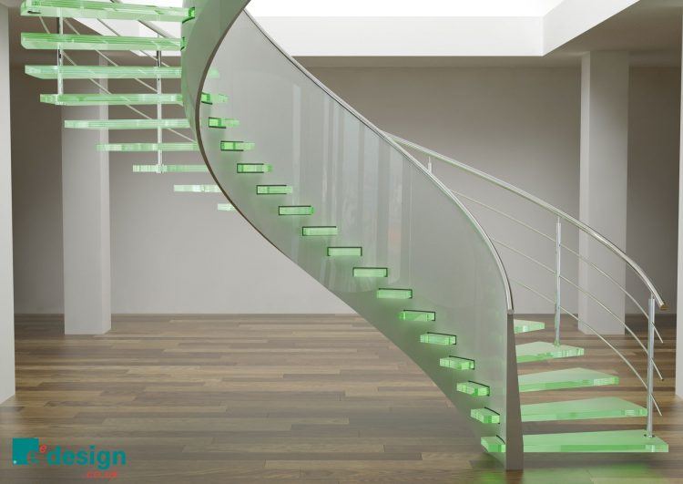 glass staircase with soft led lights