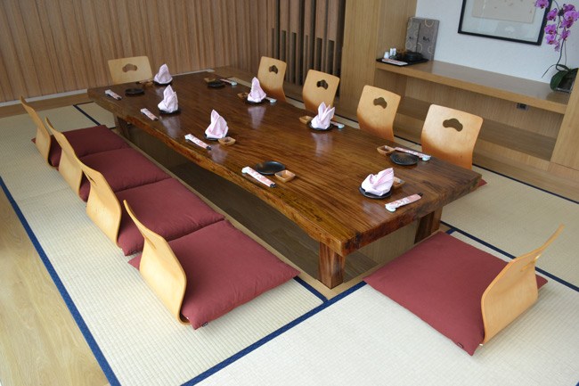 japanese table with red seat cushion