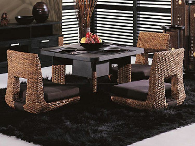 japanese dining set with wicker chairs